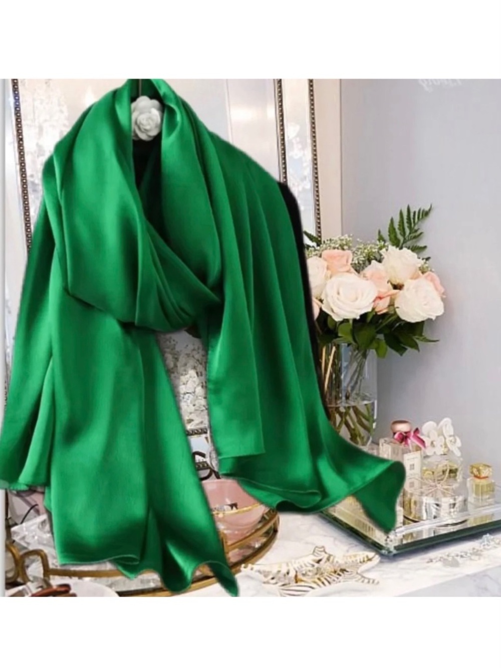 Luxury Emerald Green100% SILK SATIN Large Shawl Scarf Wrap Wedding Cover Up